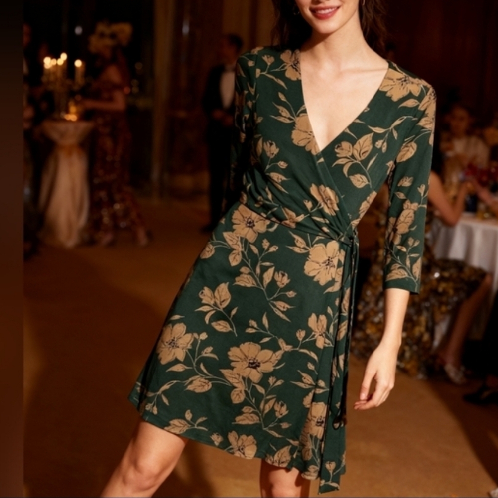 Gilli Size M Green Floral Dress - Comfortable Fit, Excellent Condition